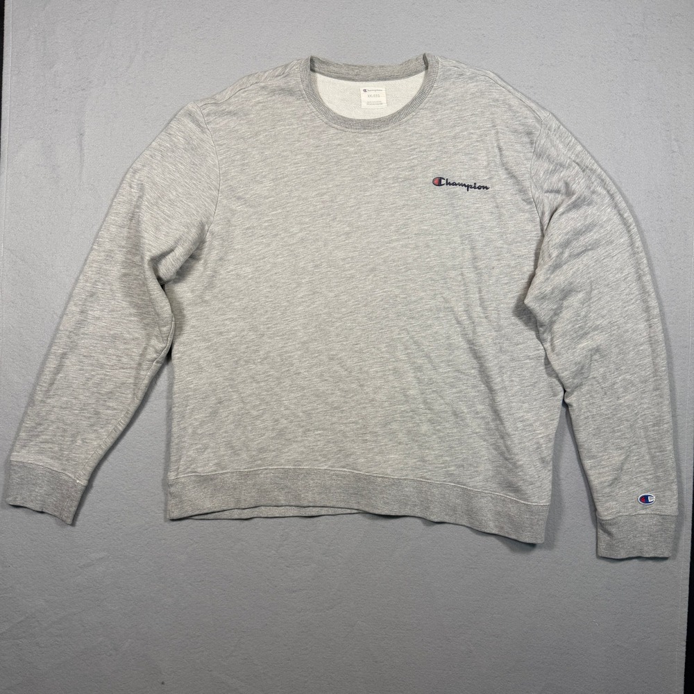 Champion Mens Crewneck Sweatshirt XXL Heather Gray Embroidered Logo Fleece